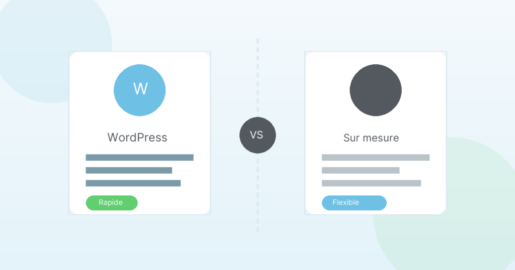 WordPress vs site sur mesure : que choisir ? Illustration comparant WordPress et un developpement sur mesure